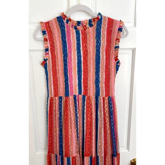 Oliphant Smocked Sleeveless Smocked Ruffle Neck Maxi Dress Tuckernuck Small - Picture 2 of 6